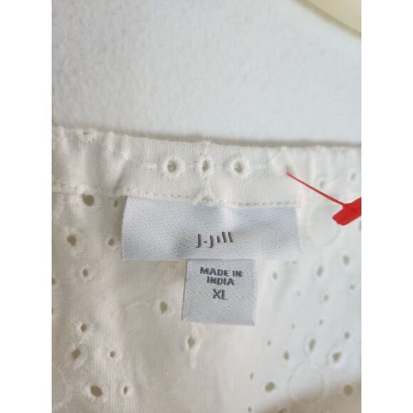 J.Jill Women Ivory White Open Eyelet 100% Cotton V Neck Peasant Blouse size XL - Picture 5 of 12